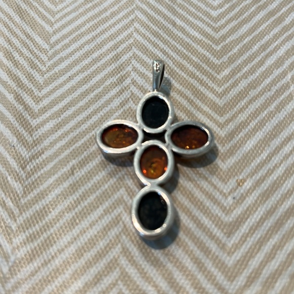 Sterling Amber Cross Pendant - Picture 4 of 7